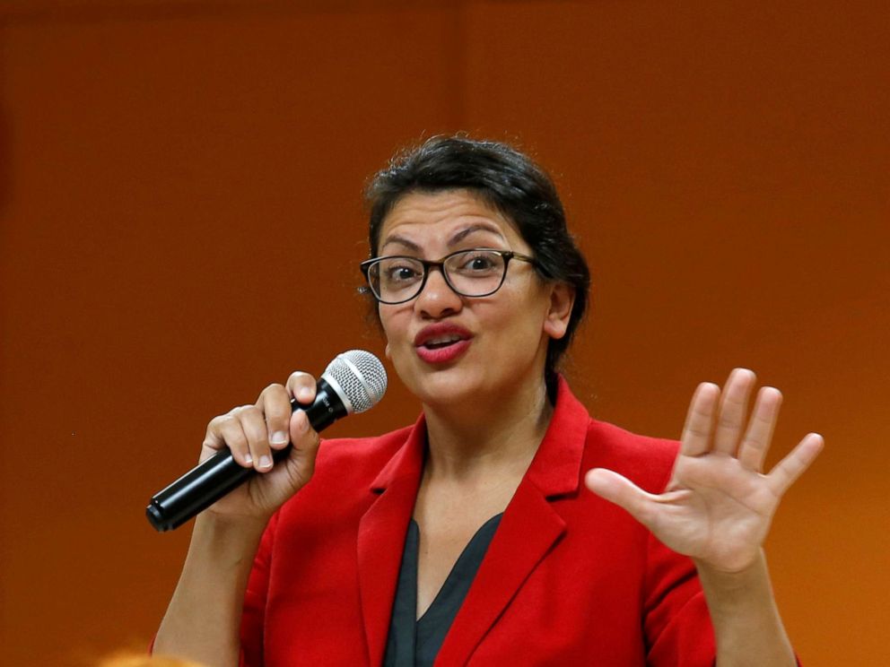 PHOTO: U.S. Congresswoman Rashida Tlaib addresses her constituents during a Town Hall style meeting in Inkster, Michigan, Aug. 15, 2019.