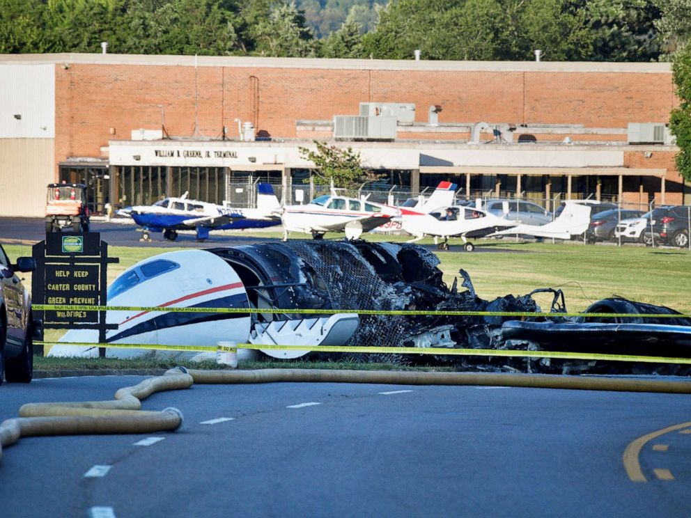 PHOTO: The wreckage of a plane crash involving NASCAR driver Dale Earnhardt Jr. and his family, who survived the incident, in Elizabethton, Tenn., Aug. 15, 2019.