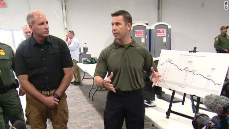 Acting CPB chief Mark Morgan (left) and Kevin McAleenan, acting Homeland Security director, take part in the tour.