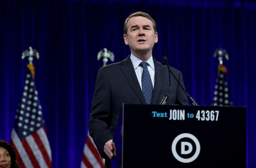 PHOTO: Democratic presidential candidate and Sen. Michael Bennet speaks during the Democratic Presidential Committee (DNC) summer meeting, Aug. 23, 2019, in San Francisco, Calif.