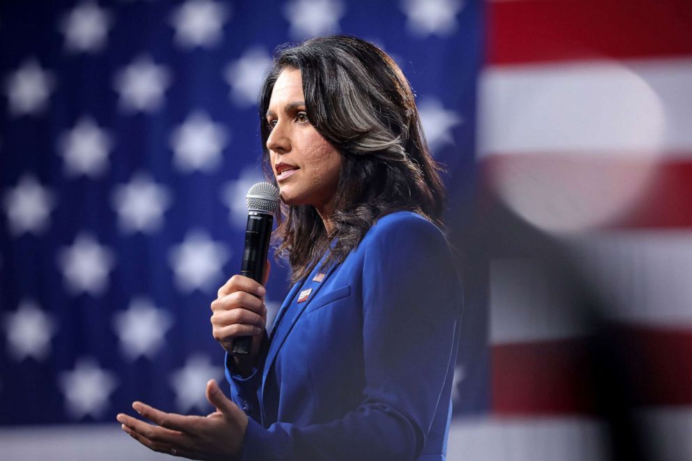 PHOTO: 2020 Democratic presidential candidate and Rep. Tulsi Gabbard speaks at an event in Des Moines, Iowa, Aug. 10, 2019.