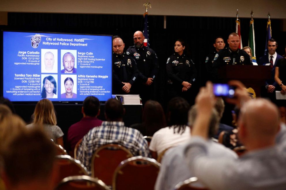 PHOTO: Hollywoods police chief Chris OBrien speaks during a news conference in the case against a Florida nursing home where 12 patients died in sweltering heat after Hurricane Irma in 2017 on, Aug. 27, 2019, in Hollywood, Fla. 