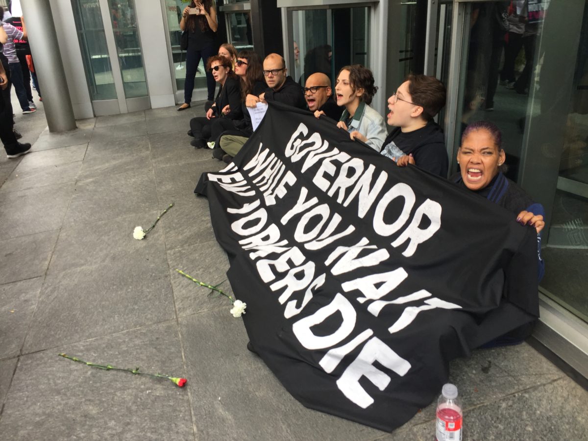 Nan Goldin at a protest in New York.