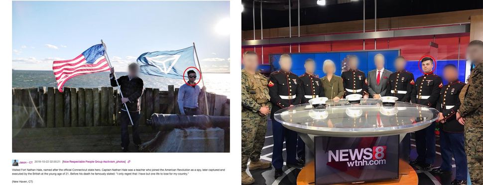Jason Laguardia posted on the Discord server an image of himself waving an Identity Evropa flag (left). He visited a&nbsp;New