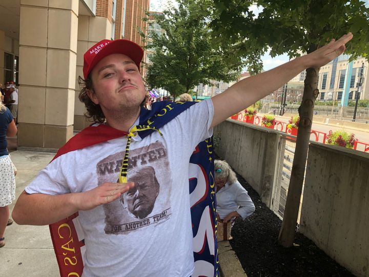 Austin Greg poses for a photo outside a Trump rally in Cincinnati on Aug. 1, 2019.