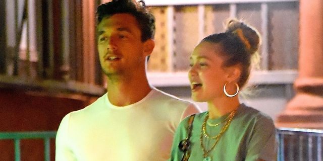 Tyler Cameron (L) with Gigi Hadid (R) in New York City. 