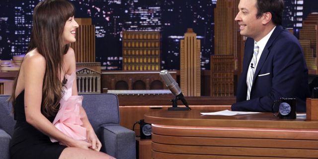 Actress Dakota Johnson during an interview with host Jimmy Fallon on Aug. 6, 2019.