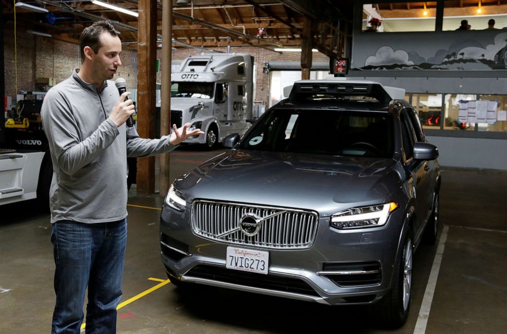 PHOTO: Anthony Levandowski speaks to the press about Ubers driverless car in San Francisco, Dec. 13, 2016.