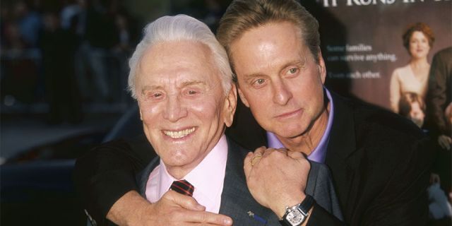 Kirk Douglas with his son, fellow actor Michael Douglas.