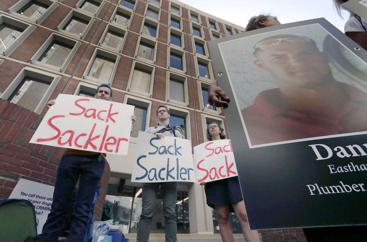 Anti-Sackler protesters in Boston.