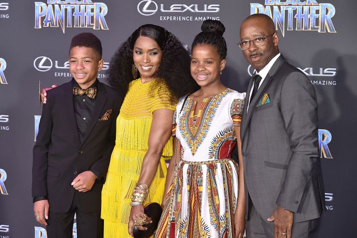 Angela Bassett and her family attend the Hollywood premiere of "Black Panther" on Jan. 29, 2018.