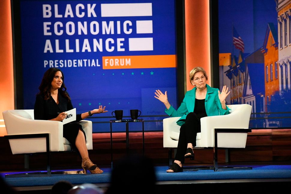 Sen. Elizabeth Warren speaks at a candidate forum on June 15, 2019, in Charleston, South Carolina, sponsored by the Black Eco