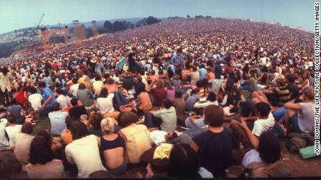 Fans lined the fields of the Woodstock Music &amp; Art Fair.