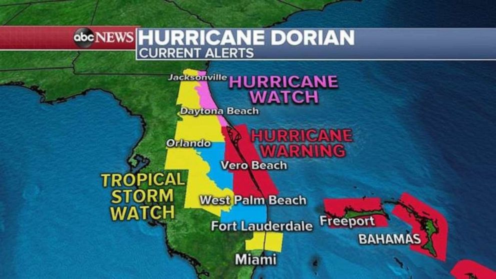 PHOTO: Current alerts for Hurricane Dorian, Sept. 2, 2019. 