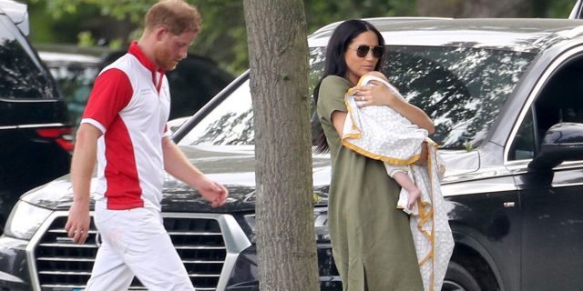 Prince Harry, Duke of Sussex, Meghan, Duchess of Sussex and son Archie Harrison Mountbatten-Windsor attend The King Power Royal Charity Polo Day at Billingbear Polo Club on July 10, 2019 in Wokingham, England.