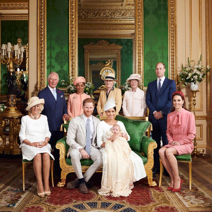 The family gathered for a group photo at Archie&rsquo;s christening in the Green Drawing Room at Windsor Castle on July 6.