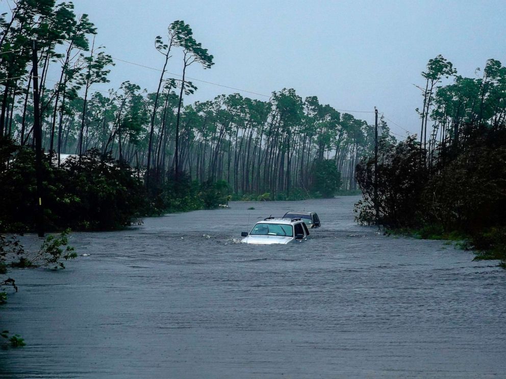 PHOTO: Submerged car sit submerged in water from Hurricane Dorian in Freeport, Bahamas, Sept. 3, 2019.