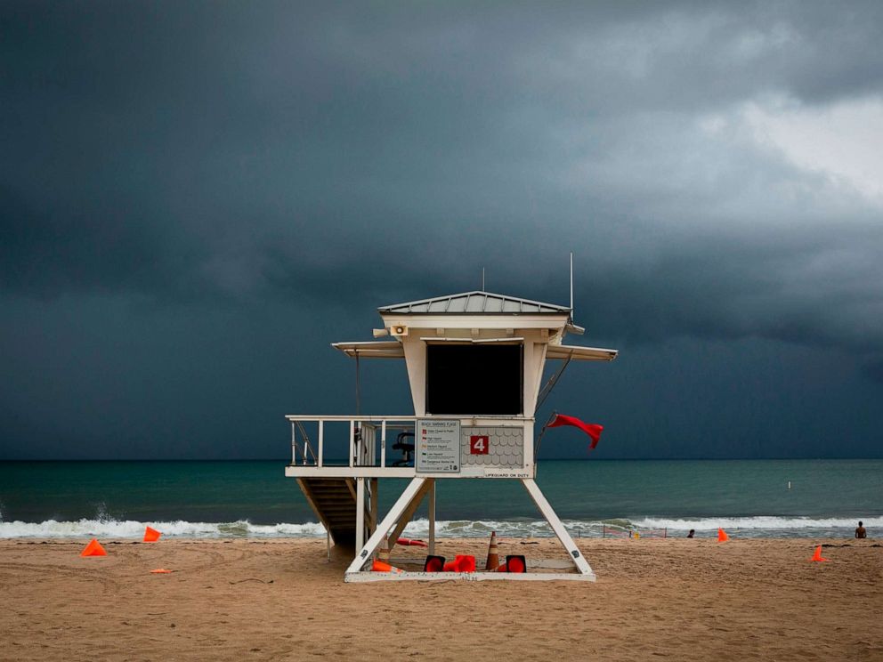 PHOTO: A lifeguard tower is seen on the shore in at Las Olas Beach in Fort Lauderdale, Florida on September 2, 2019.