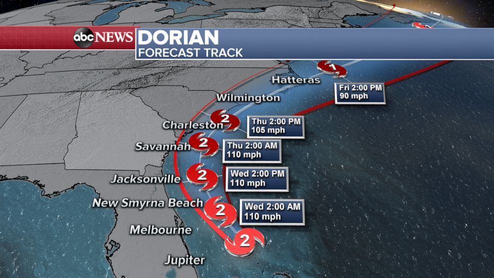 PHOTO: Hurricane Dorian forecast track map.