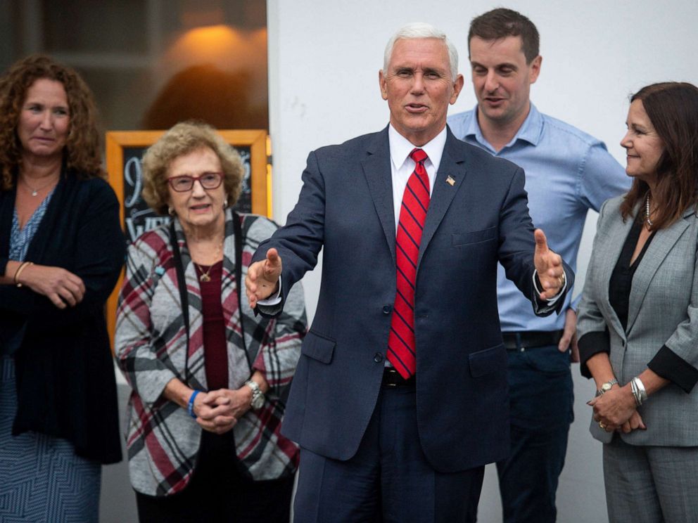 PHOTO: Vice President Mike Pence, his wife Karen Pence, right, his sister Anne Pence Poynter, left, and his mother Nancy Pence Fritsch arrive in Doonbeg, Ireland, Sept. 3, 2019.