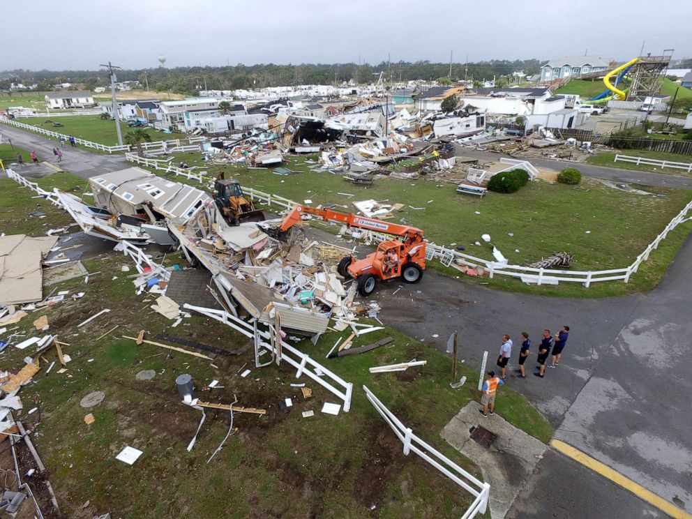 PHOTO: Emerald Isle town employees work to clear the road after a tornado hit Emerald Isle N.C. as Hurricane Dorian moved up the east coast, Sept. 5, 2019.