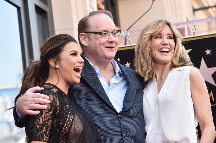 Longoria, Marc Cherry and Huffman at Longoria&rsquo;s Hollywood Walk of Fame ceremony.