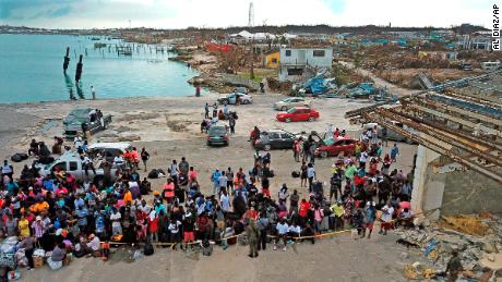 Evacuees gather at Marsh Harbour Port in Abaco, Bahamas, on Friday, September 6.