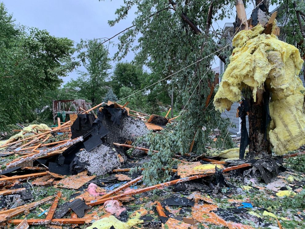 PHOTO: Debris from a violent storm litters a residential area of Sioux Falls, S.D., Sept. 11, 2019.