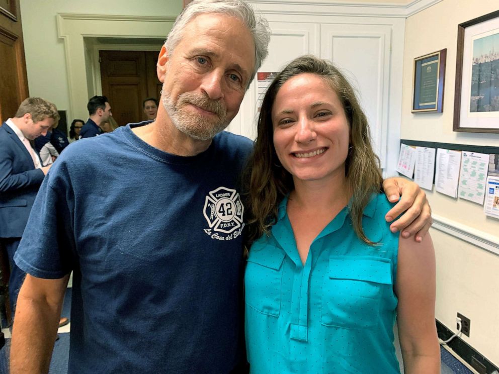 PHOTO: Lila Nordstrom, pictured with Jon Stewart, was a high school senior at Stuyvesant High School in lower Manhattan when the Sept. 11 attacks occurred and now she has 9/11-related illnesses. 