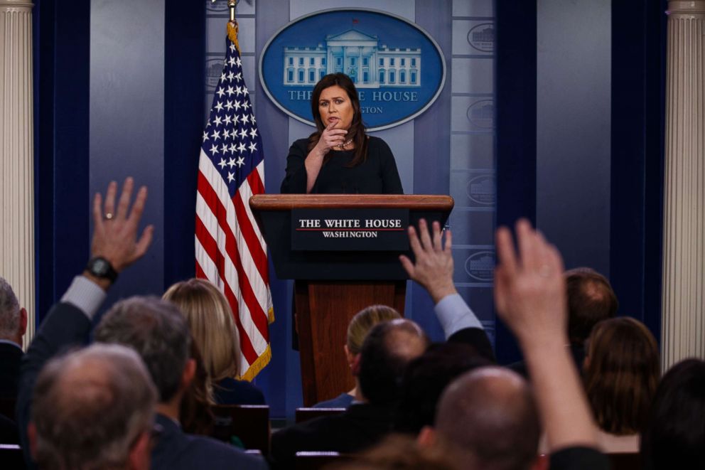 PHOTO: White House press secretary Sarah Sanders speaks during a press briefing at the White House, March 11, 2019.