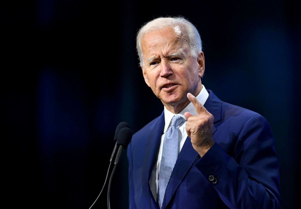 PHOTO: Democratic 2020 presidential candidate and former Vice President Joe Biden addresses the crowd at the New Hampshire Democratic Party state convention in Manchester, New Hampshire, Sept. 7, 2019.