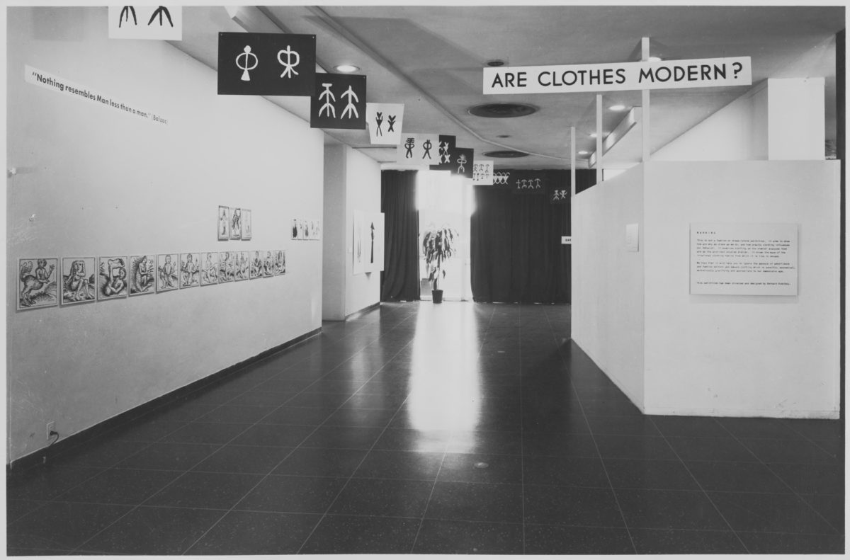 Installation view of 'Are Clothes Modern?' at MoMA.