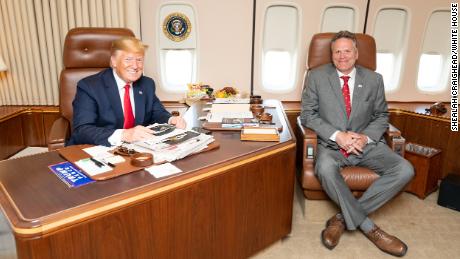 Alaska Gov. Mike Dunleavy met with President Trump aboard Air Force One on June 26 as the president&#39;s plane was on the tarmac in Alaska en route to the G20 summit in Japan.