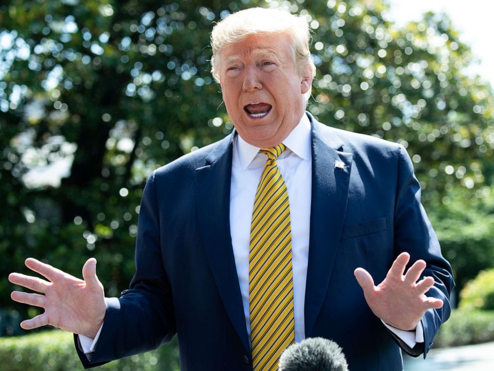 PHOTO: President Donald Trump speaks to the media about Iran prior to departing on Marine One from the South Lawn of the White House in Washington, June 22, 2019.