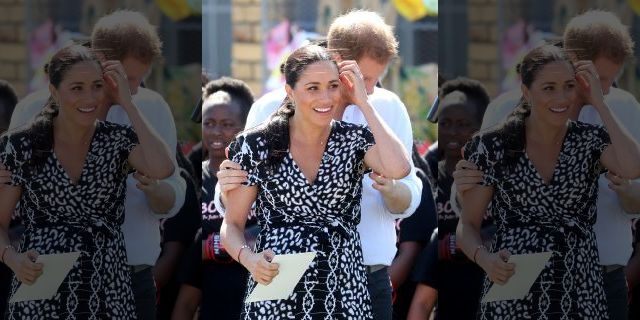 Meghan, Duchess of Sussex smiles as she visits a Justice Desk initiative in Nyanga township, with Prince Harry, Duke of Sussex, during their royal tour of South Africa on September 23, 2019, in Cape Town, South Africa. The Justice Desk initiative teaches children about their rights and provides self-defense classes and female empowerment training to young girls in the community.