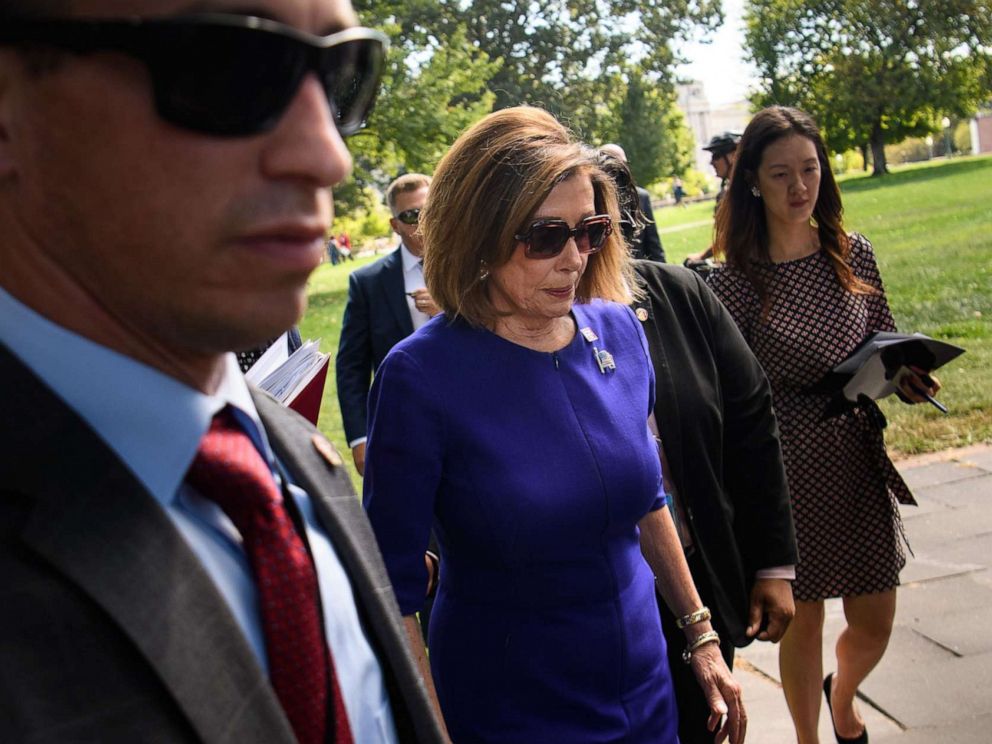 PHOTO: House Speaker Nancy Pelosi departs after speaking at a union rally outside of the U.S. Capitol in Washington, Sept. 24, 2019.