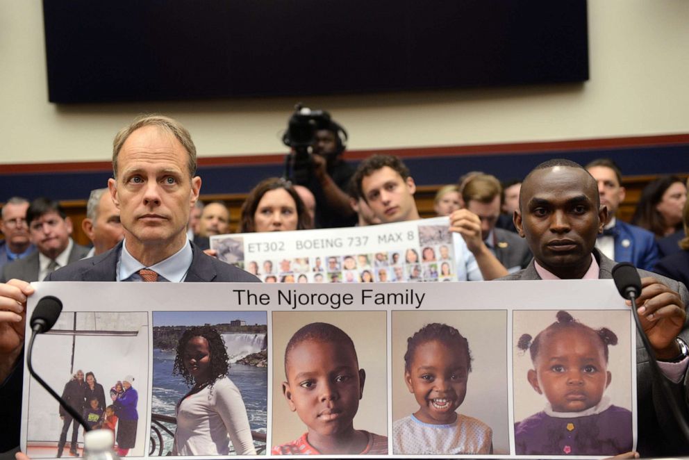 PHOTO: Michael Stumo, and Paul Njoroge, representing the families of Ethiopian Airlines Flight 302, testify before a House Transportation and Infrastructure Aviation Subcommittee hearing on State of Aviation Safety in Washington, D.C., July 17, 2019.