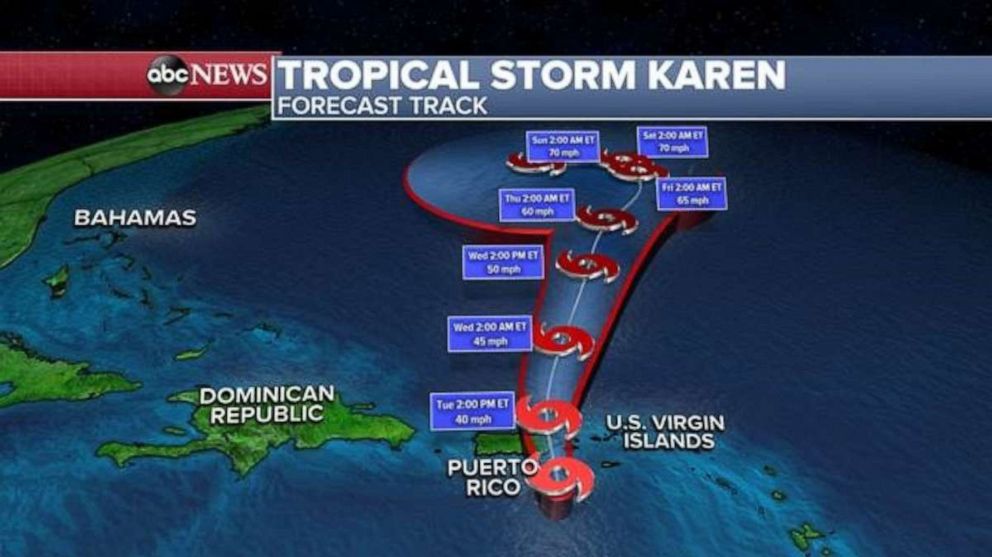 PHOTO: After Tropical Storm Karen crosses Puerto Rico, it will head north into the Atlantic Ocean where it could strengthen slightly.