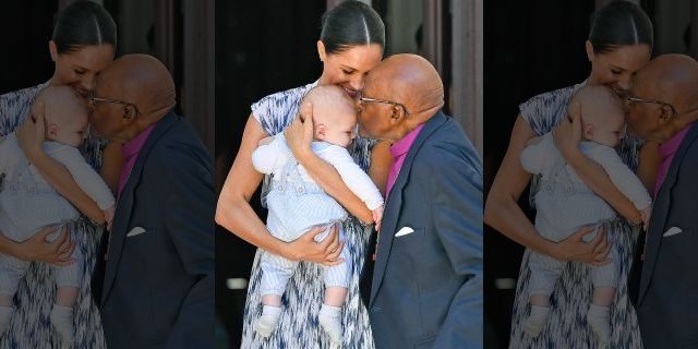 CAPE TOWN, SOUTH AFRICA - SEPTEMBER 25: Prince Harry, Duke of Sussex, Meghan, Duchess of Sussex and their baby son Archie Mountbatten-Windsor meet Archbishop Desmond Tutu and his daughter Thandeka Tutu-Gxashe at the Desmond &amp; Leah Tutu Legacy Foundation during their royal tour of South Africa on September 25, 2019 in Cape Town, South Africa. (Photo by Pool/Samir Hussein/WireImage)