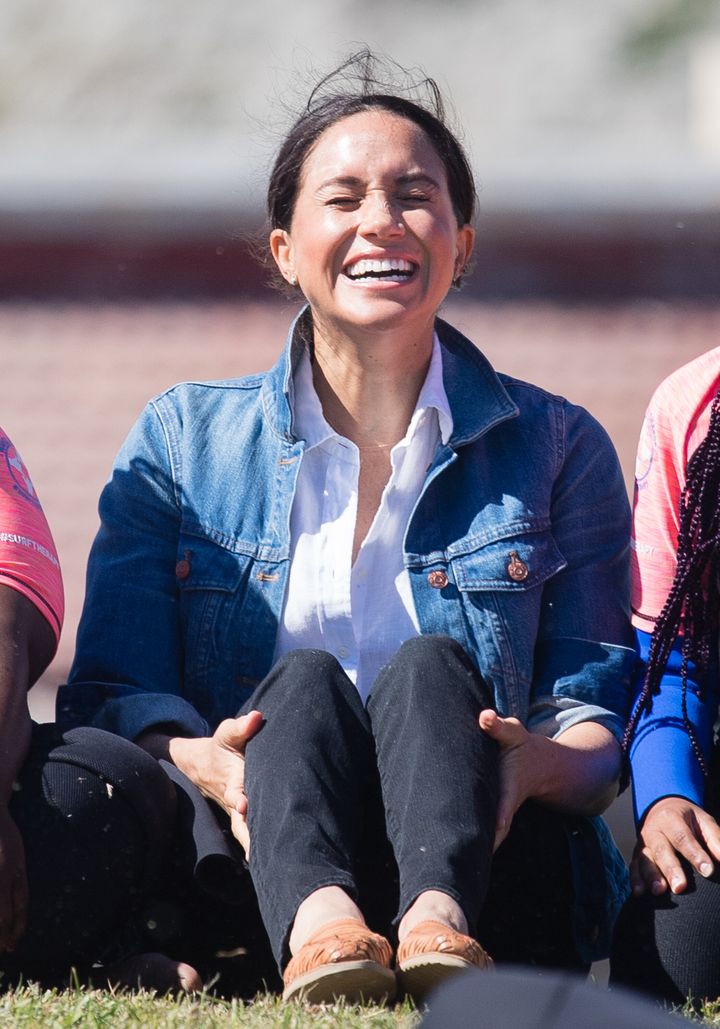 The Duchess of Sussex visits Waves for Change, an NGO, at Monwabisi Beach.&nbsp;