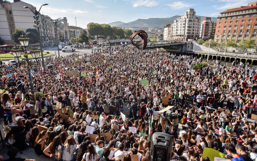 PHOTO: Hundreds of people gather to protest against climate change politics in Bilbao, Basque Country, Spain, 27 September 2019.