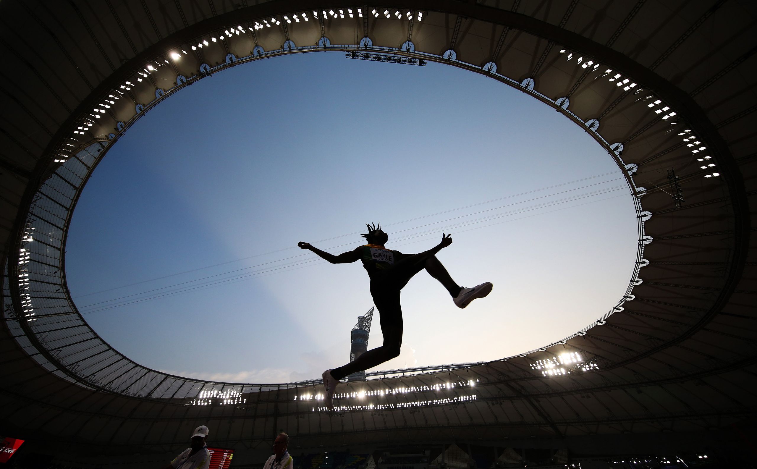 DOHA, QATAR - SEPTEMBER 27: Tajay Gayle of Jamaica competes in the Men's Long Jump qualification during day one of 17th IAAF 
