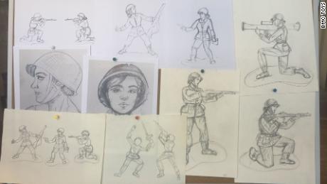 Artist Tina Imel drew concept sketches for the figures.