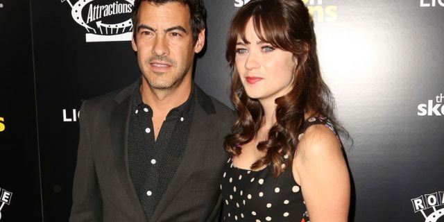 Jacob Pechenik, left, and Zooey Deschanel attend "The Skeleton Twins," premiere at ArcLight Theatre in Los Angeles.