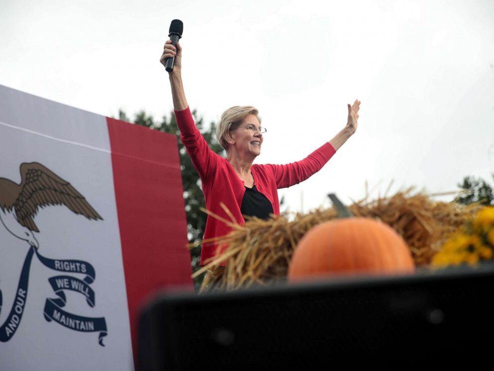 PHOTO: Democratic presidential candidate, Sen. Elizabeth Warren speaks at the Polk County Democrats Steak Fry on Sept. 21, 2019, in Des Moines, Iowa.