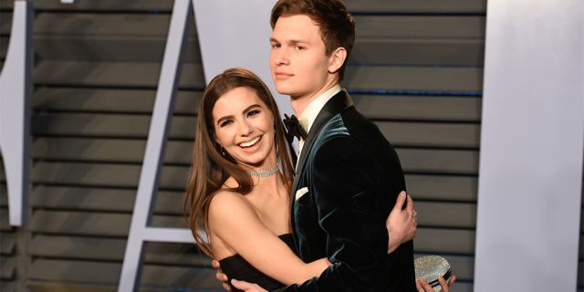 Violetta Komyshan and Ansel Elgort attend the 2018 Vanity Fair Oscar Party on March 4 in Beverly Hills, Calif. (Photo by Presley Ann/Patrick McMullan via Getty Images)