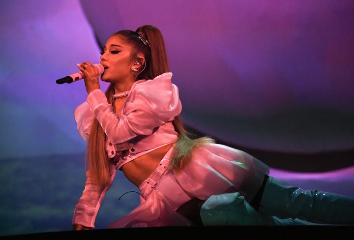 Grande performs on stage during her "Sweetener World Tour" at the O2 Arena on Aug. 17 in London.&nbsp;