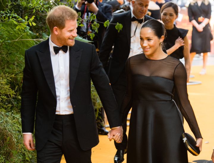 The Duke and Duchess of Sussex attend the European premiere of "The Lion King" at Leicester Square on July 14 in London.