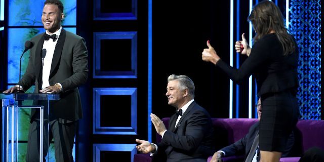 From left: Blake Griffin, Alec Baldwin and Caitlyn Jenner are seen onstage at the Comedy Central Roast of Alec Baldwin at Saban Theatre on September 07, 2019 in Beverly Hills, Calif. (Photo by Kevork Djansezian/VMN19/Getty Images for Comedy Central)