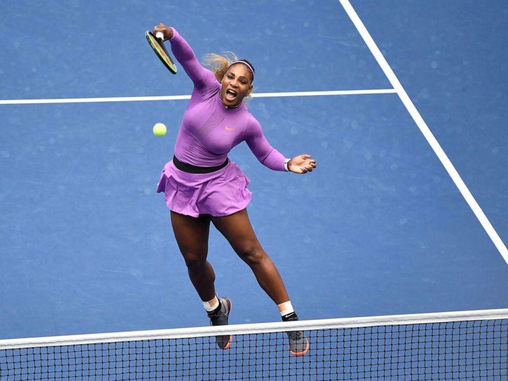 PHOTO: Serena Williams of the United States returns a shot against Bianca Andreescu of Canada in the womens singles final on day thirteen of the 2019 US Open tennis tournament at USTA Billie Jean King National Tennis Center.
